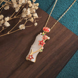 White Jade Bamboo and Lotus Necklace — detail view 3