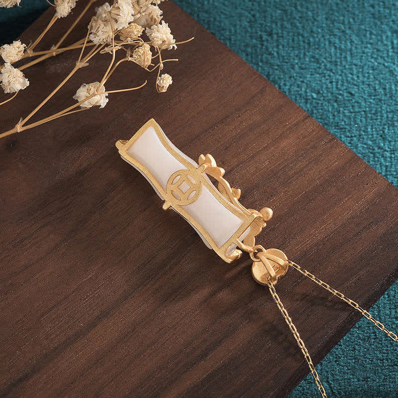 White Jade Bamboo and Lotus Necklace — detail view 4