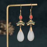 White Jade Beaded Drop Earrings — product view