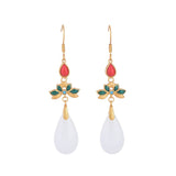 White Jade Beaded Drop Earrings — detail view 4