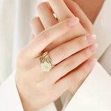 White Jade Blossom Silver-Plated Ring — detail view 4