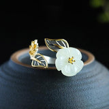 White Jade Blossom Silver-Plated Ring — detail view 5