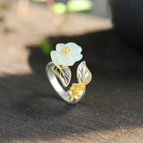White Jade Blossom Silver-Plated Ring — detail view 6