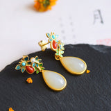 White Jade Butterfly Drop Earrings — detail view 3