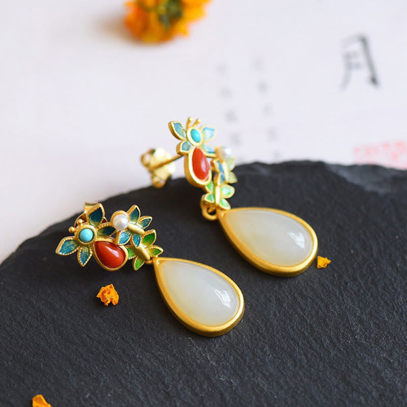 White Jade Butterfly Drop Earrings — detail view 3