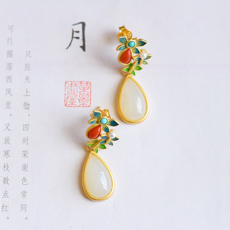 White Jade Butterfly Drop Earrings — detail view 4
