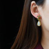 White Jade Butterfly Drop Earrings — detail view 5