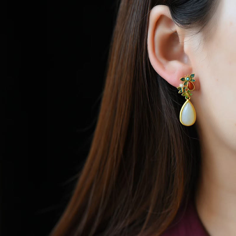 White Jade Butterfly Drop Earrings — detail view 5