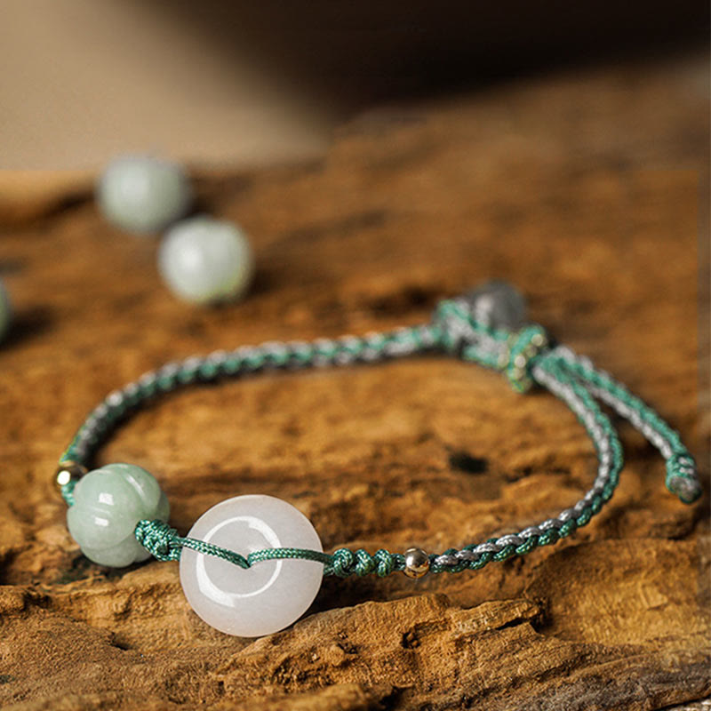 White Jade Disc Braided Bracelet — product view