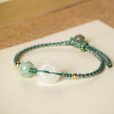White Jade Disc Braided Bracelet — detail view 2