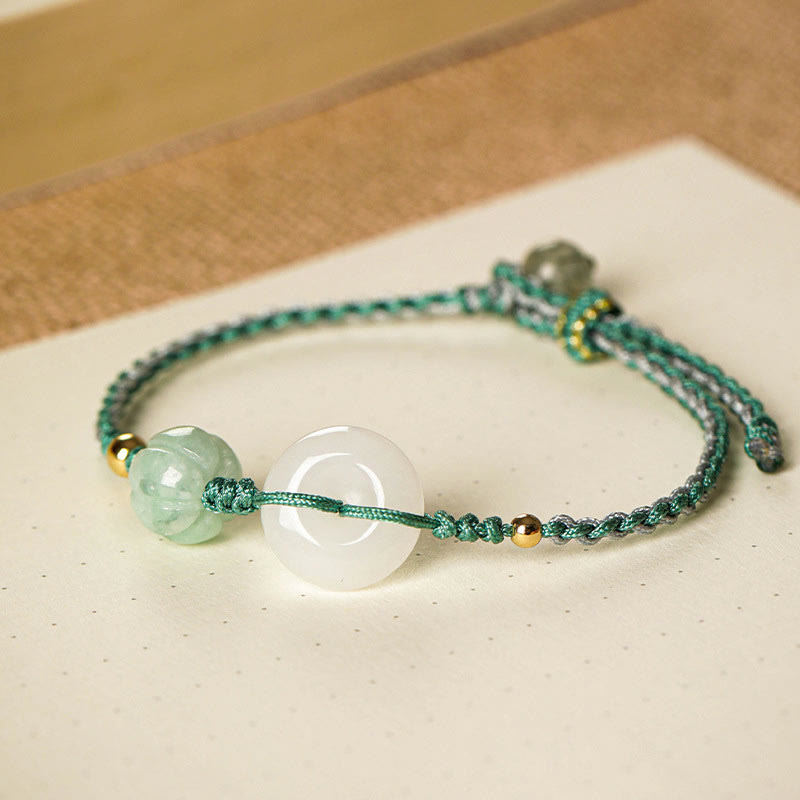 White Jade Disc Braided Bracelet — detail view 2