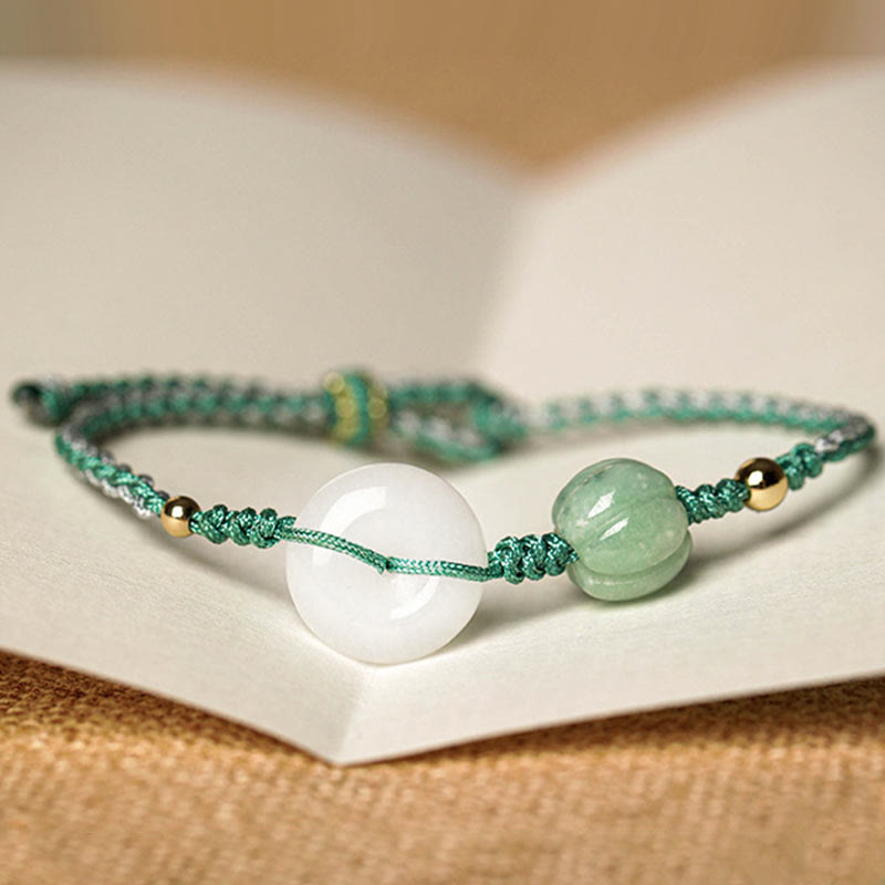 White Jade Disc Braided Bracelet — detail view 3