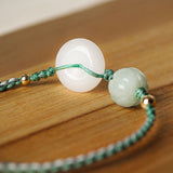 White Jade Disc Braided Bracelet — detail view 4