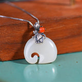 White Jade Elephant Necklace — product view