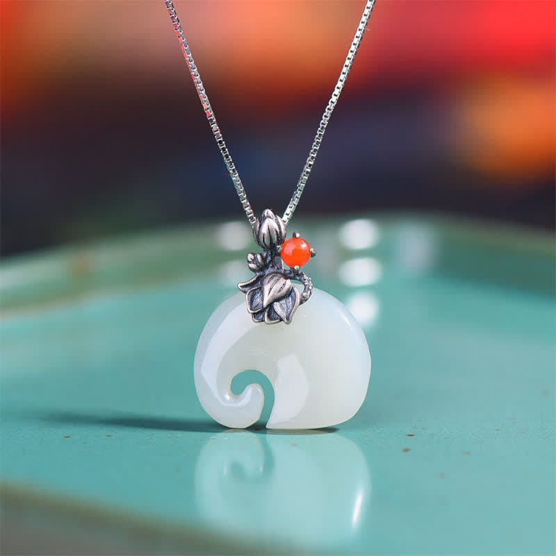 White Jade Elephant Necklace — detail view 2