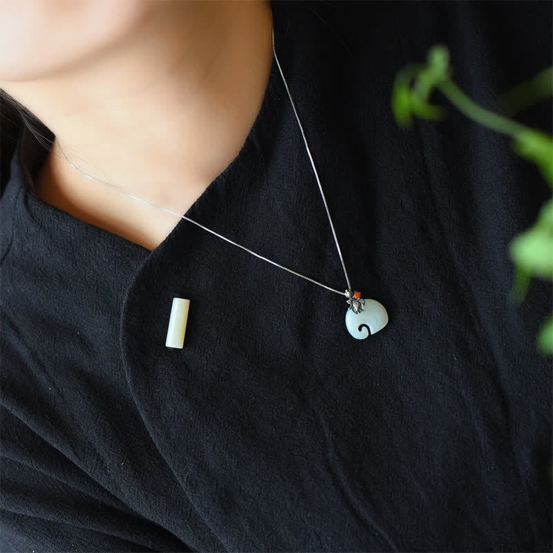 White Jade Elephant Necklace — detail view 3