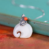 White Jade Elephant Necklace — detail view 4