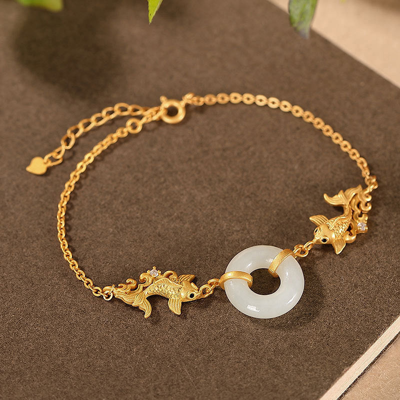 White Jade Koi Chain Bracelet — product view 1