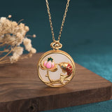 White Jade Koi Medallion Necklace — product view