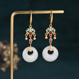 White Jade Loop Drop Earrings — product view