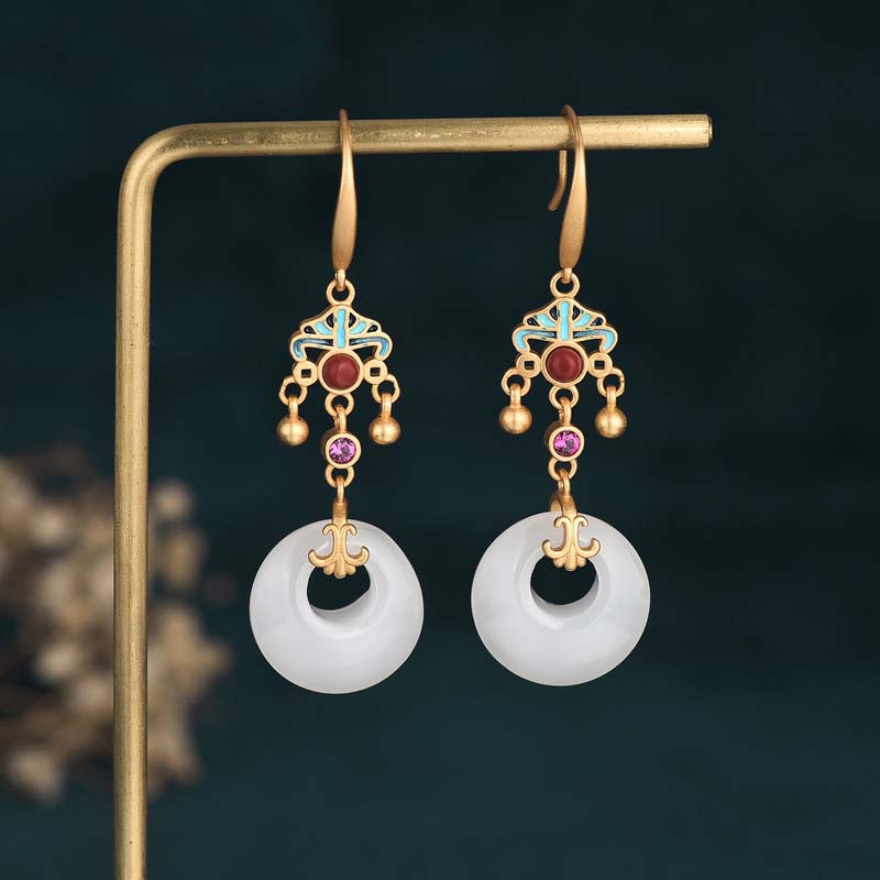 White Jade Loop Drop Earrings — product view
