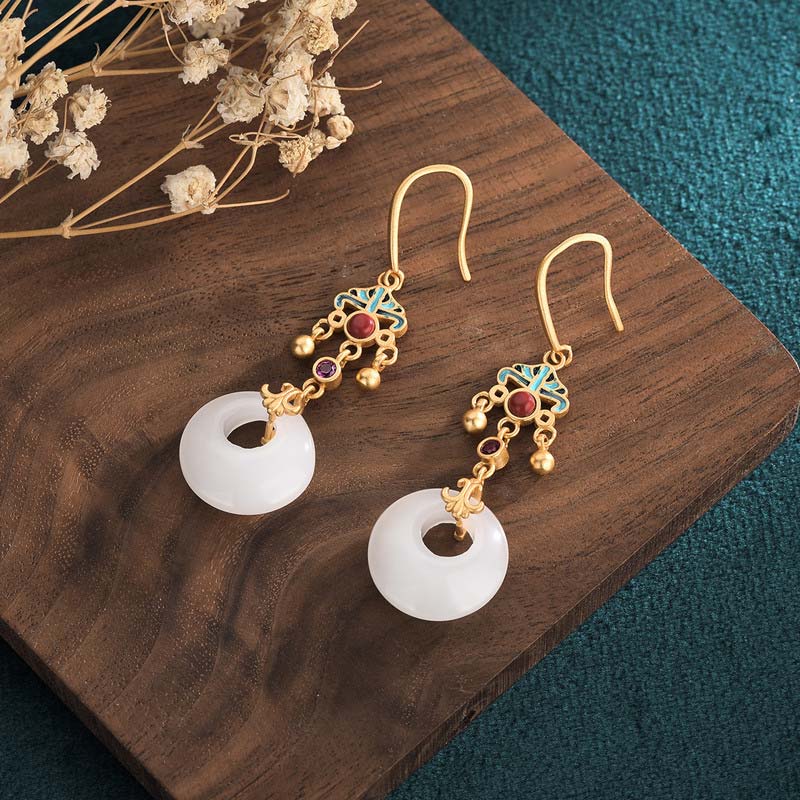 White Jade Loop Drop Earrings — detail view 2
