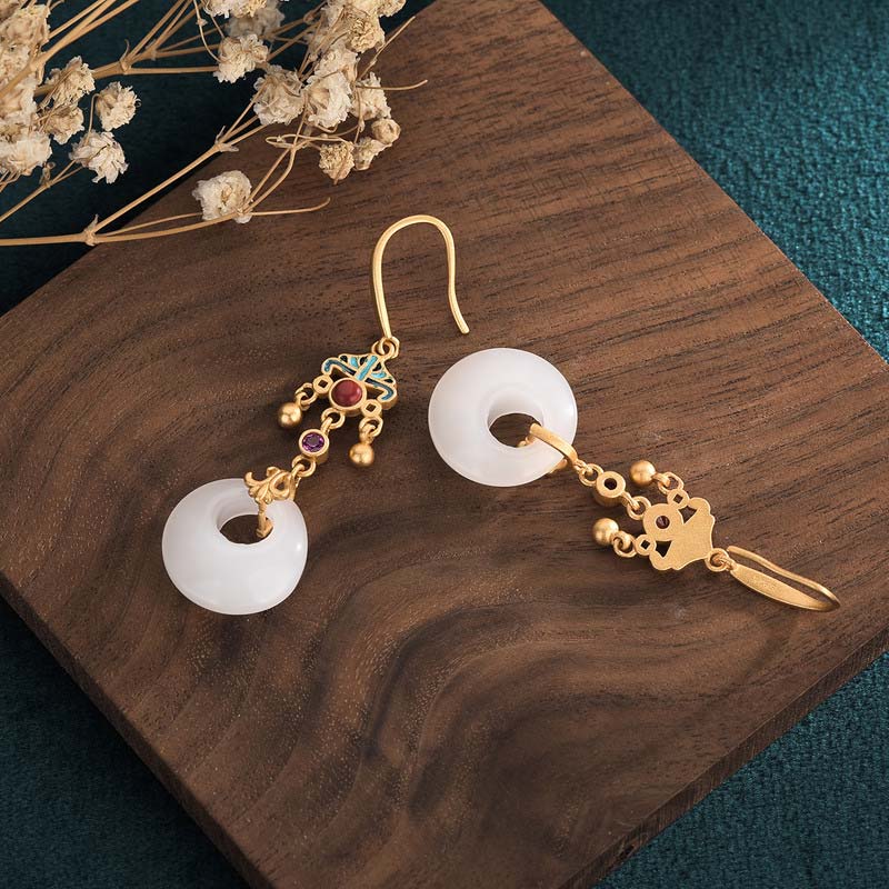 White Jade Loop Drop Earrings — detail view 4
