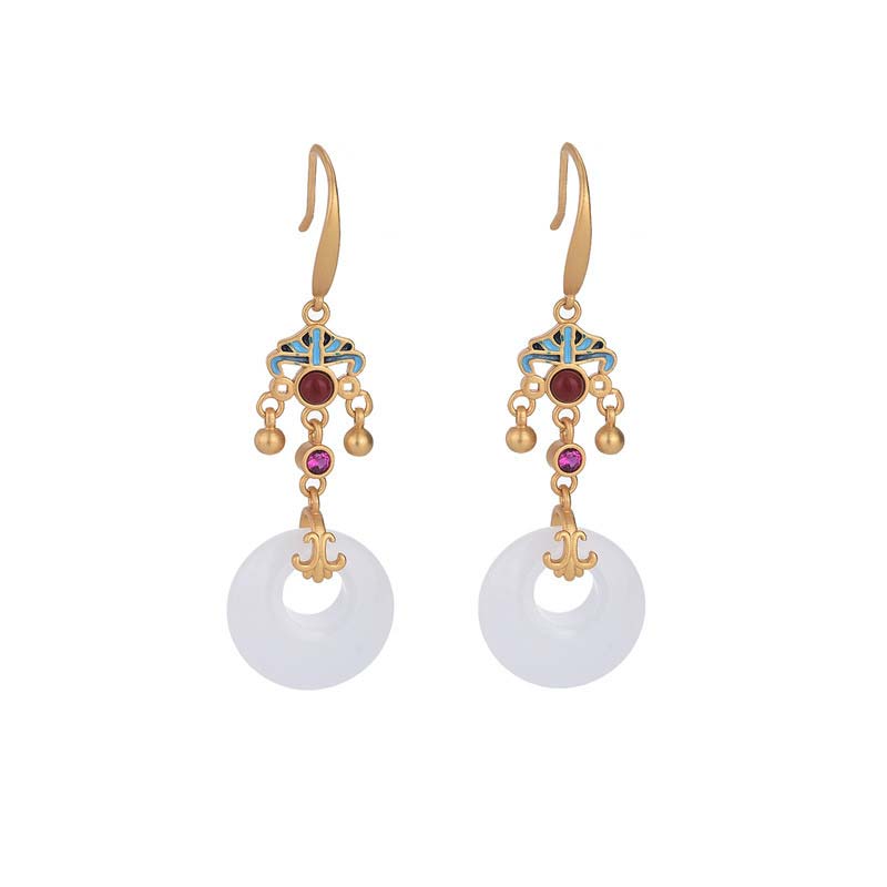White Jade Loop Drop Earrings — detail view 5