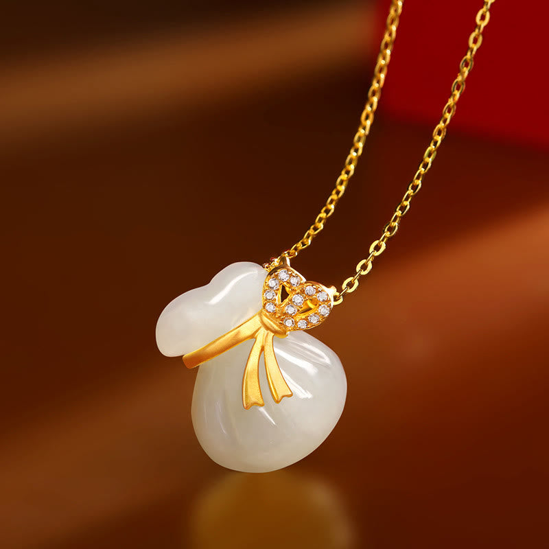 White Jade Pouch Pendant Necklace — product view 1