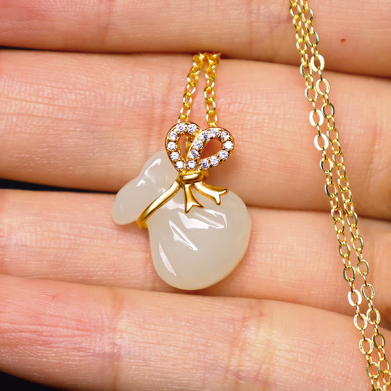 White Jade Pouch Pendant Necklace — product view 3