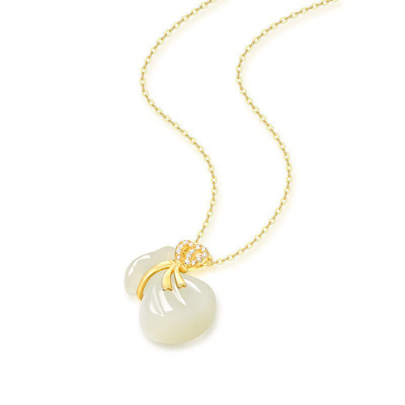 White Jade Pouch Pendant Necklace — product view 4