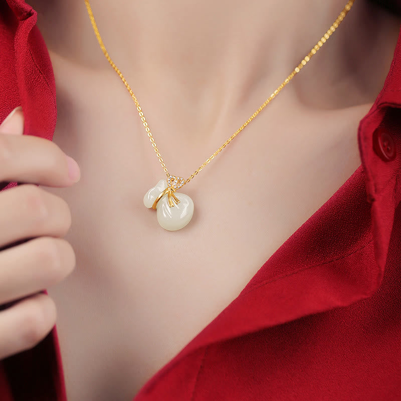 White Jade Pouch Pendant Necklace — product view 6